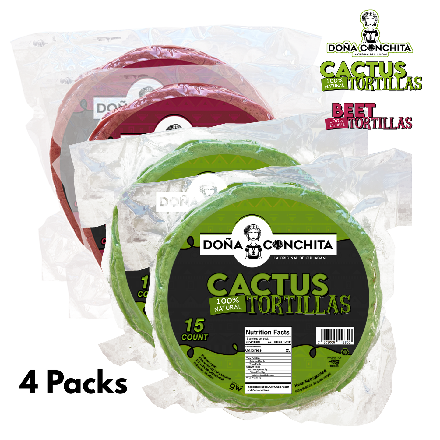 Cactus and Beet Tortillas 4 pack Bundle